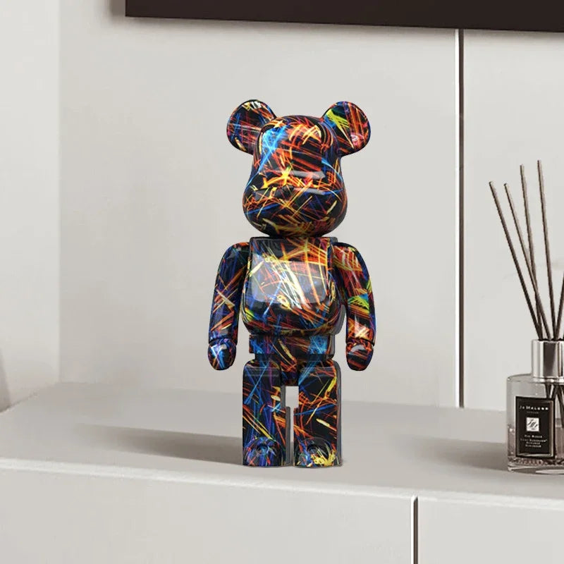 27Cm/10Inches Graffiti Bear Figurine Home Decor Animal Abstract Ornament Storage Money Jar Modern Room Sculpture Table Decor